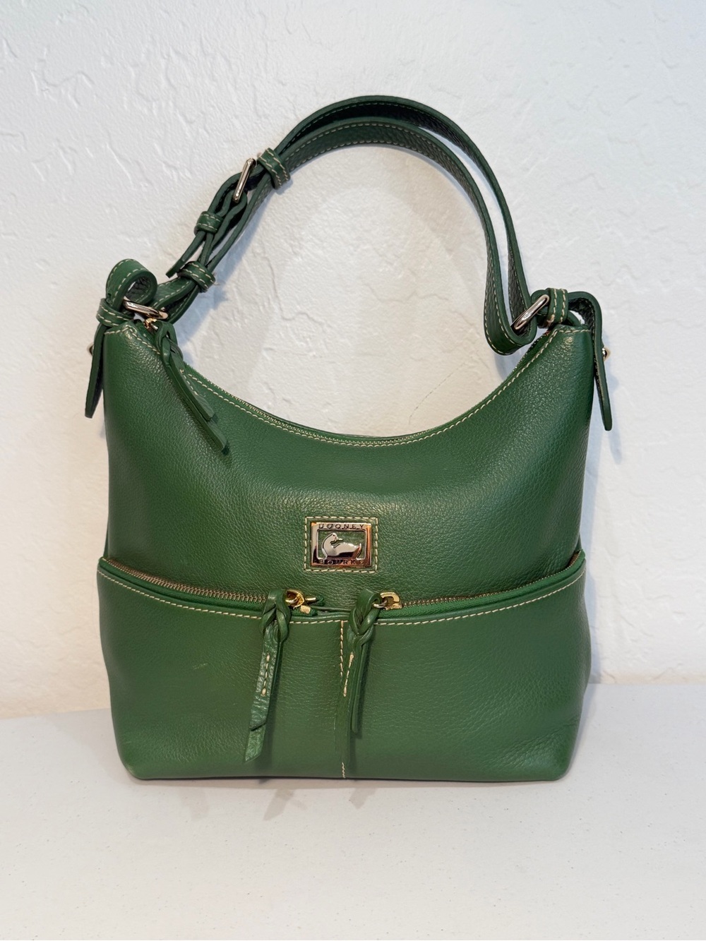 Vintage Dooney & Bourke Kelly Green Dillen II Pebble Leather Handbag